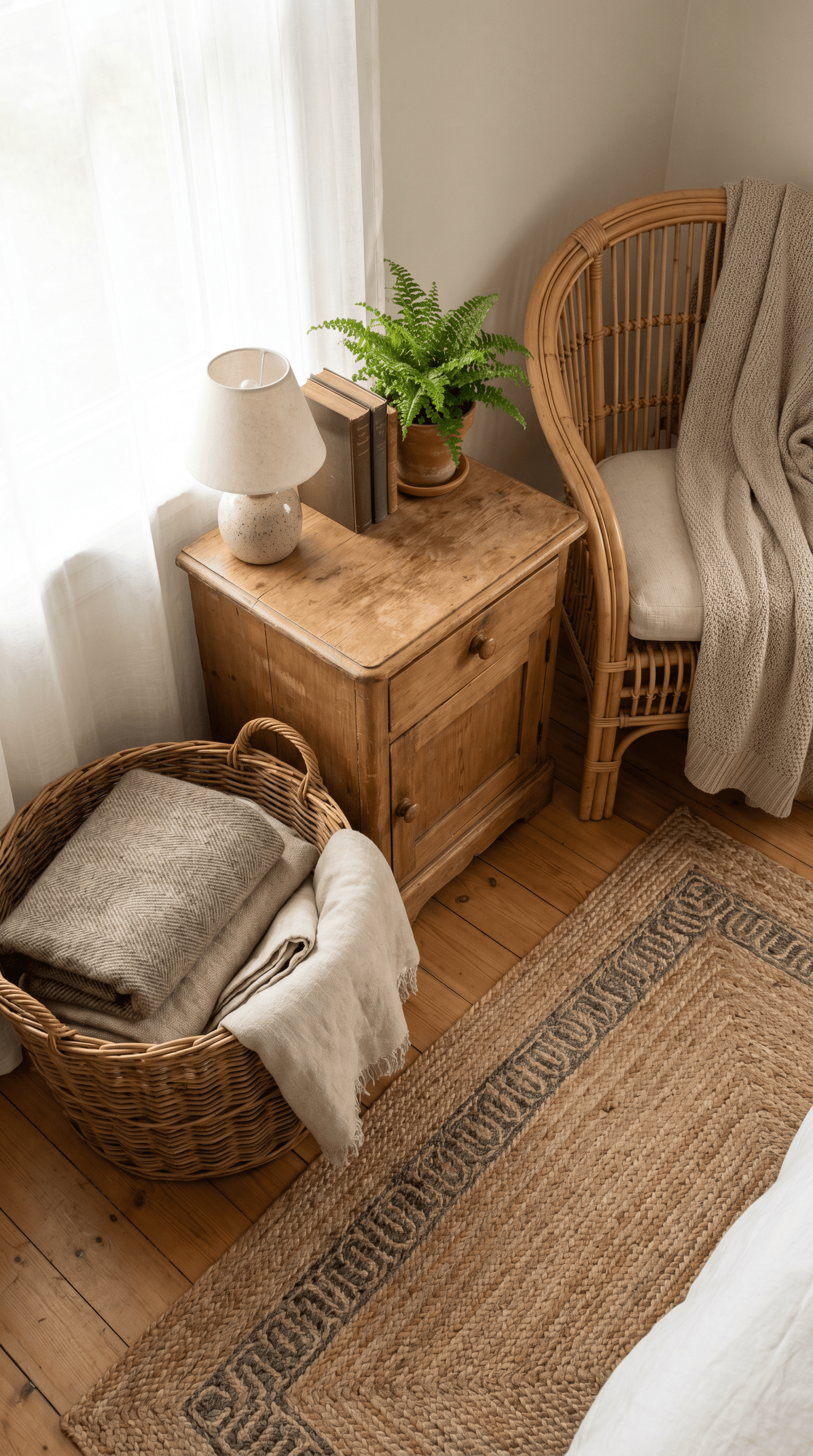 Weathered Wood and Wicker Accents